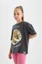 Oversize Wide Fit Crew Neck 3D Printed Short Sleeve T-Shirt Girl's C5464A824Sm - 5
