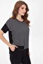 Women's Crew Neck Striped Pocketed Combed Cotton T-Shirt Black - 2