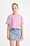 Crop Crew Neck Printed Short Sleeve T-Shirt Girls C4506A824Sm - 5