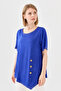 Women's Crew Neck Front Wooden Button Combed Cotton T-shirt Cobalt Blue - 5