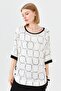 Women's Crew Neck Slit Combed Cotton T-Shirt Ecru/Black - 2