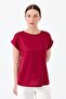 Women's Short Sleeve Front Satin Blouse Claret Red - 2