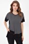 Women's Crew Neck Striped Pocketed Combed Cotton T-Shirt Black - 6
