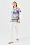 Women's Crew Neck Triangle Printed Combed Cotton T-shirt Navy Blue - 4