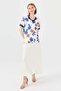 Women's V-neck Colorful Patterned Combed Cotton T-shirt Navy Blue - 3