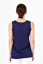 Women's Crew Neck Embroidered Strappy Combed Cotton T-Shirt Navy Blue - 4