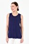 Women's Crew Neck Embroidered Strappy Combed Cotton T-Shirt Navy Blue