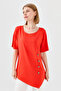 Women's Crew Neck Front Wooden Button Combed Cotton T-shirt Orange - 6