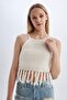 Fitted Crochet Tasseled Halter Neck Tank Top C9018Ax24Sm - 3