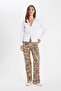 Straight Fit Snakeskin Patterned High Waist Long Gabardine Trousers D1229Ax24Sm - 3