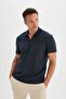 New Regular Fit Zippered Short Sleeve Basic Plain Polo Shirt C5586Ax24Sm - 4