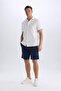 100% Cotton Regular Fit Gabardine Bermuda Shorts C7684Ax24Sm - 3