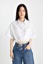 Crop Shirt Collar Linen Blended Short Sleeve Blouse C6812Ax24Sm - 4