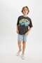 Boys Oversize Wide Fit Crew Neck Printed Short Sleeve T-Shirt C3901A824Hs - 6