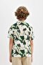 Boy's Oversize Patterned Viscose Short Sleeve Shirt C2854A824HS - 8