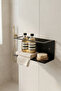 Bathroom Kitchen Black Metal Wall Mounted Shelf Adhesive Water-Resistant Shelves Modern Wall Organizer 010