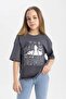 Girls' Relax Fit Crew Neck Printed Short Sleeve T-Shirt B5167A824Hs - 3