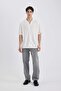 Regular Fit Apaş Collar Viscose Basic Plain Short Sleeve Shirt C4735Ax24Sm - 4