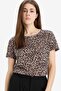 Long Fit Crew Neck Leopard Print Short Sleeve Combed Cotton t Shirt U1778Az24Sm
