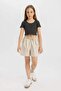 Slim Fit Narrow Cut Crew Neck Basic Plain Ribbed Camisole Short Sleeve T-Shirt Girls C4510A824Sm - 2