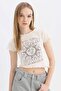 Fitted Crew Neck Printed Waffle Short Sleeve T-Shirt C8612Ax24Sm