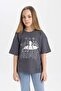 Girls' Relax Fit Crew Neck Printed Short Sleeve T-Shirt B5167A824Hs - 4