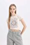 Fitted Crew Neck Printed Waffle Short Sleeve T-Shirt C8612Ax24Sm - 4