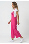 Women's Fuchsia Wide Leg Linen Look Gardener Style Comfortable Cut Salopet Jumpsuit - 8