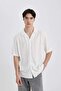 Regular Fit Apaş Collar Viscose Basic Plain Short Sleeve Shirt C4735Ax24Sm - 5
