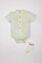 Baby Boy Newborn 2-Piece Set Button-Down Collar Striped Short Sleeve Snap Fastener Body Socks C5182A524Sm