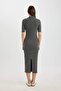 Bodycon Polo Neck Ribbed Camisole Short Sleeve Midi Dress C2893AX24SP - 6