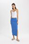 High Waist Combed Cotton Lined Ribbed Midi Skirt C4497Ax24Sm