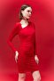 فستان سهرة قصير أحمر اللون بأكمام طويلة وياقة قارب سادة من Bodycon C4365AX24SP - 3