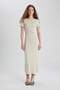 Bodycon Body Hugging Crew Neck Ribbed Camisole Short Sleeve Maxi Dress C1509Ax24Sp