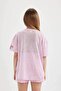 Oversize Wide Fit Crew Neck Printed Short Sleeve T-Shirt Girls C4606A824Sm - 6