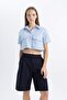 Coool Oversize Wide Fit Pocket Detailed Crop Short Sleeve Shirt C0739Ax24Sp - 6