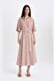 Shirt Collar Striped Belted Linen Short Sleeve Midi Dress C8638AX24SM - 2