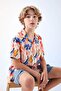 Oversize Wide Fit Polo Collar Patterned Viscose Short Sleeve Shirt Boys C3078A824Sm
