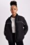 Light Thin Coat with Stand Collar and Detachable Sleeve Detail - Pocketed and Lined B2419Ax24Sp