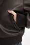 College Collar Snap Fastener Pocket Vintage Faux Leather Bomber Jacket B8247Ax24Sp - 6