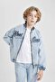 College Collar Zippered Pocket Seasonal Printed Jean Bomber Jacket for Boys B5494A824Sp - 4