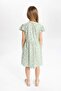 100% Cotton Patterned Short-Sleeved Dress for Girls B4339A824Sm - 5