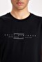 100% Cotton Black Slim Fit Slim Cut Crew Neck Printed Short Sleeve T-Shirt C2076Ax24Sm - 5