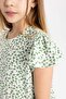 100% Cotton Patterned Short-Sleeved Dress for Girls B4339A824Sm - 4