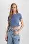 Fitted Crew Neck Drawstring Detail Short Sleeve Washed Faded Effect T-Shirt B9228Ax24Sp