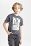 Crew Neck Printed Short Sleeve T-Shirt Boys B9470A824Sm