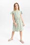 100% Cotton Patterned Short-Sleeved Dress for Girls B4339A824Sm