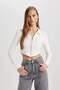 Fitted Polo Neck Ribbed Camisole Crop Zipper Cardigan C4578Ax24Sm