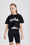 Crew Neck Printed Crop Short Sleeve T-Shirt Girls B7181A824Sm - 3
