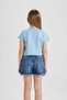 Crew Neck Printed Ribbed Short Sleeve T-Shirt Girls C2217A824Sm - 6